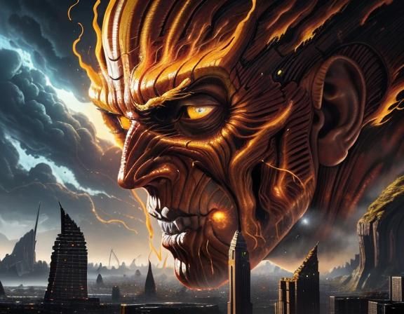 Colossal Titan Face in Cosmic Storm: Fantasy Art