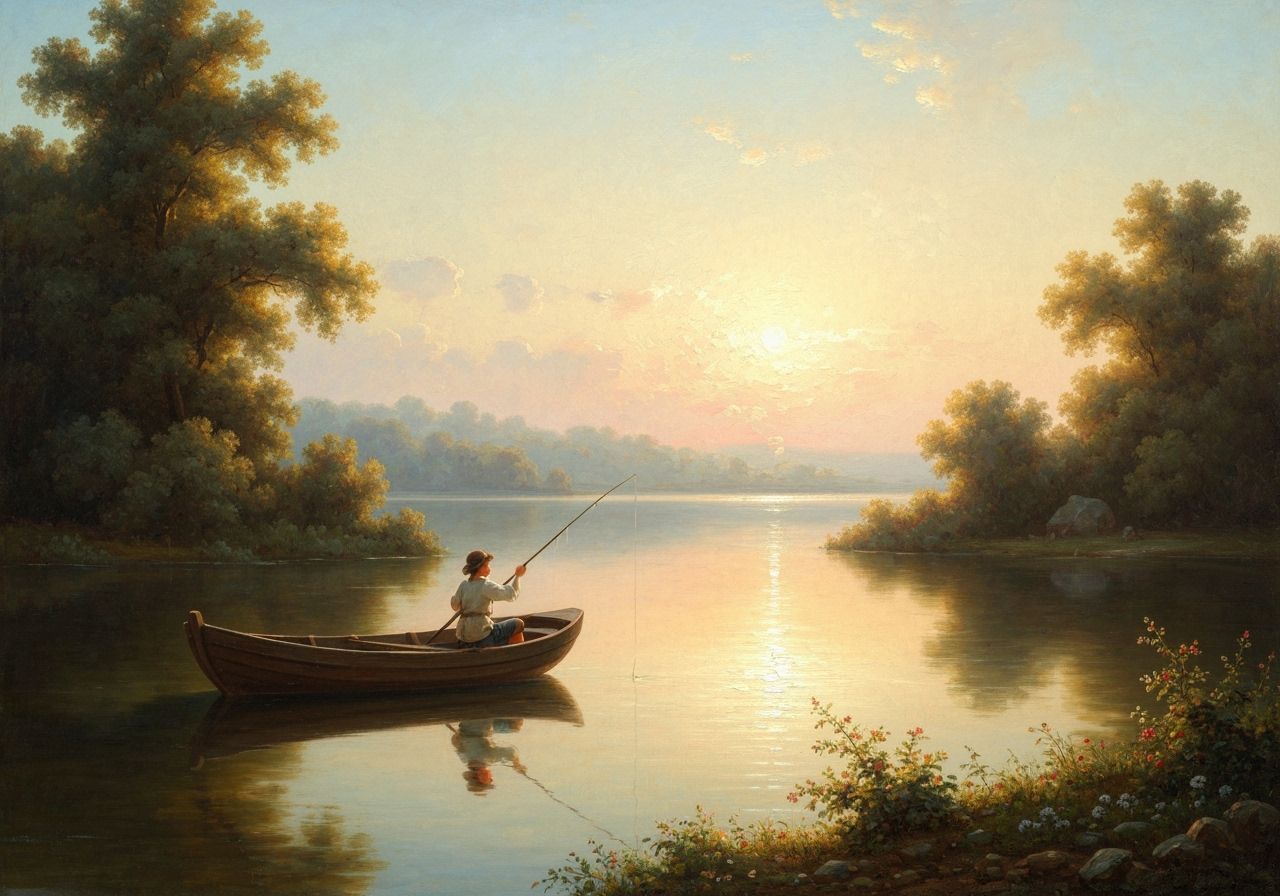 Rococo Oil Painting of a Serene Lake Scene