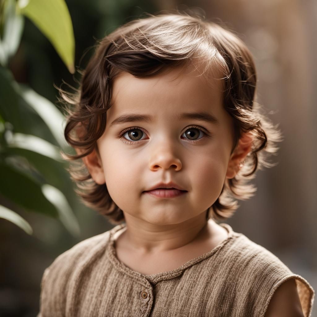 Toddler in Courtyard with Brown Hair and Tunic