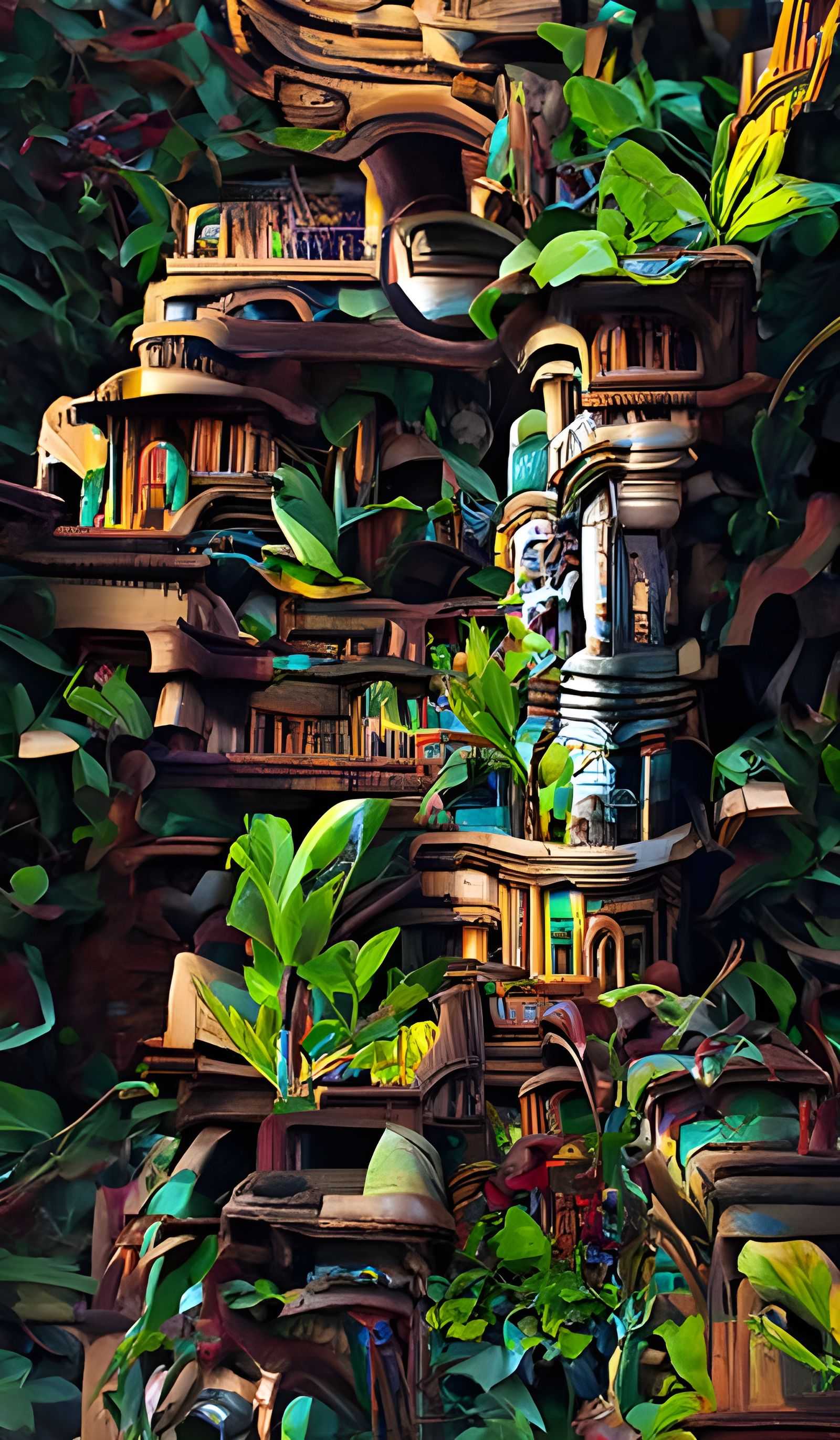 Lush Jungle Temple with Mechanical Tessellations
