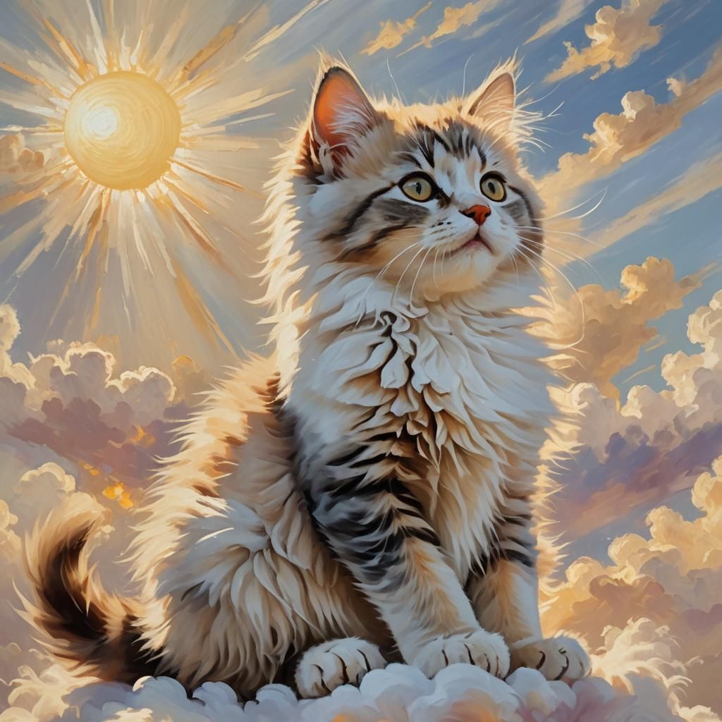 Kitten on Cloud in Impressionist Style