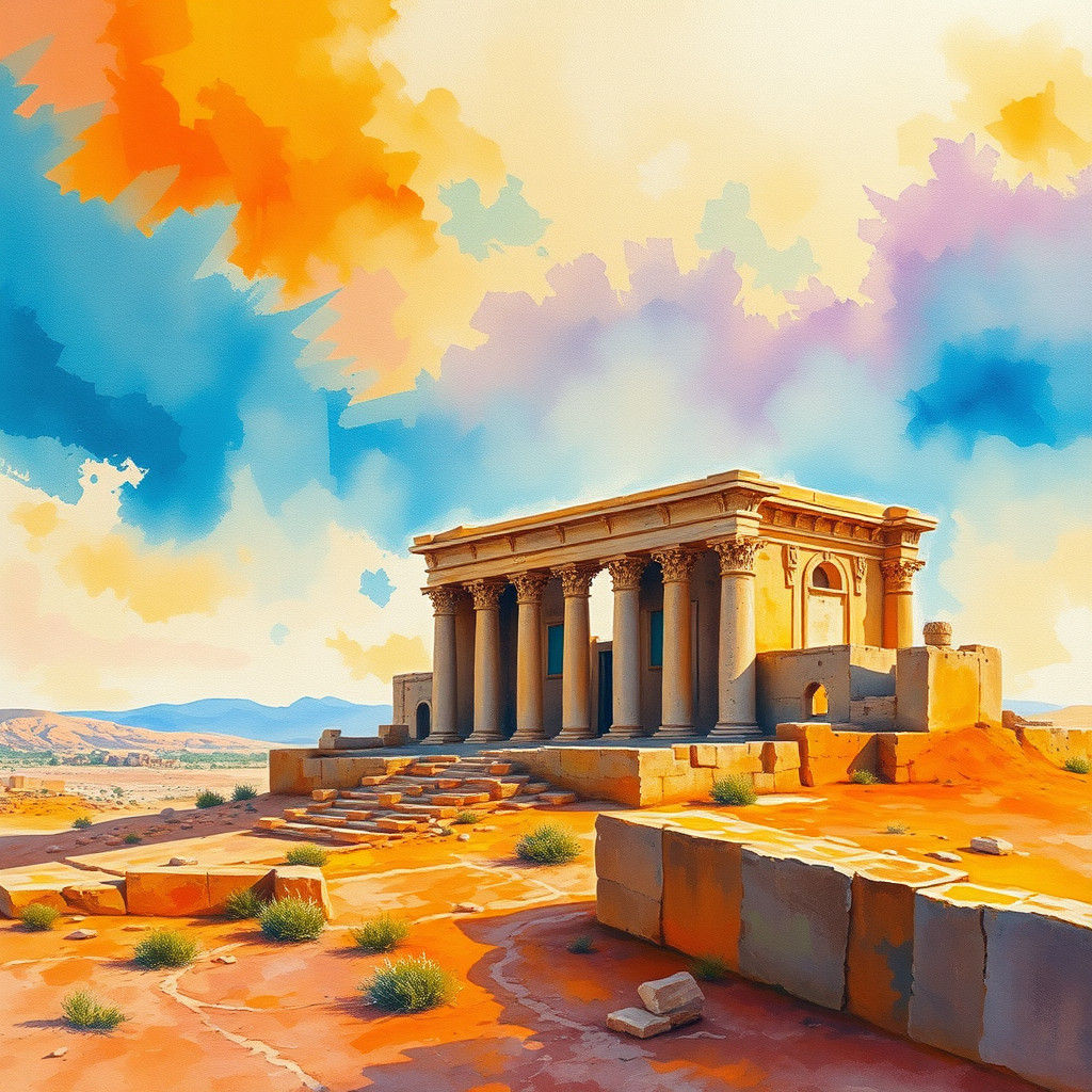Palmyra in Dreamy Watercolor Gouache Style