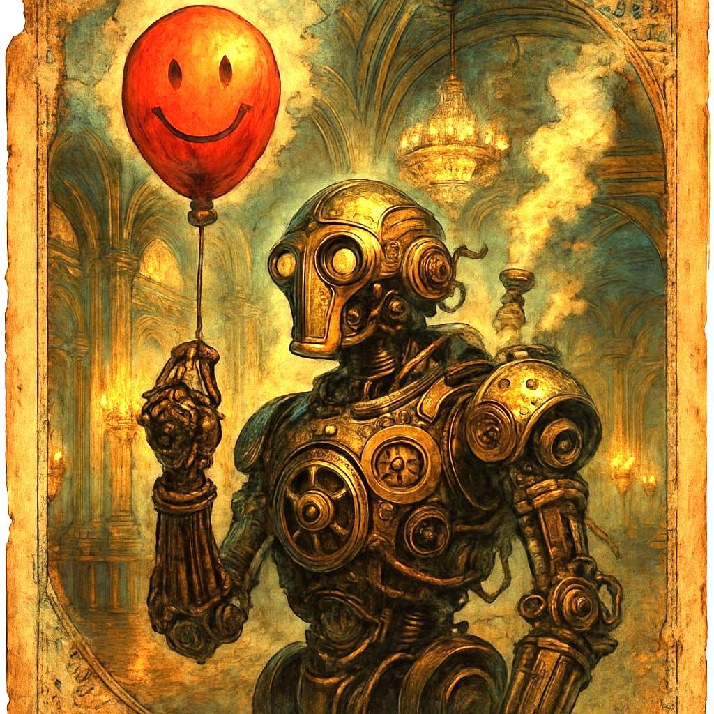 Steampunk Automaton with Red Balloon Illustration
