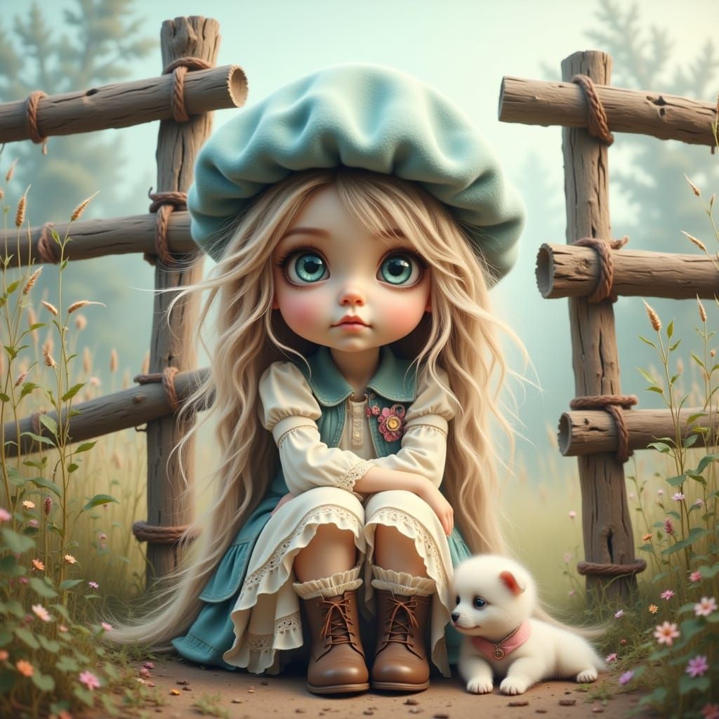 Whimsical Chalk Art of Bored Girl and Dog