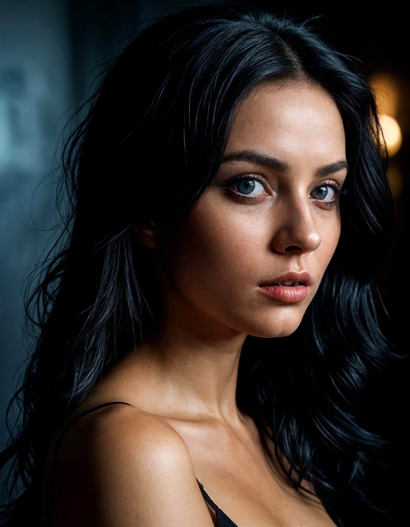 Enigmatic Woman in Darkness: Cinematic Portrait