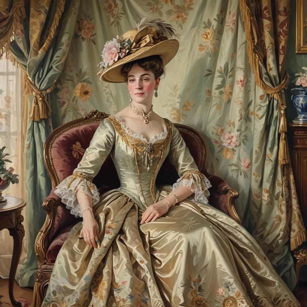 Seated Lady on a recamiere in a boudoir in Paris in 1880,