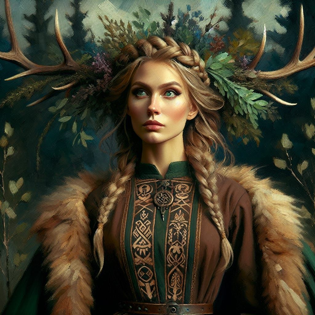 Viking Earth Goddess Jord in Alpine Forest