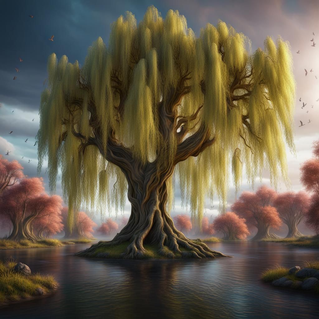 Fantastical Willow Tree Swaying in the Breeze