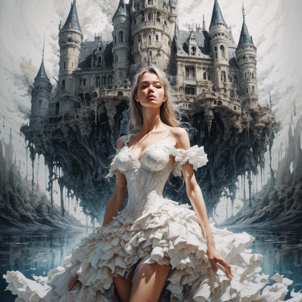 Ink and Alcohol Painting: Woman and Castle