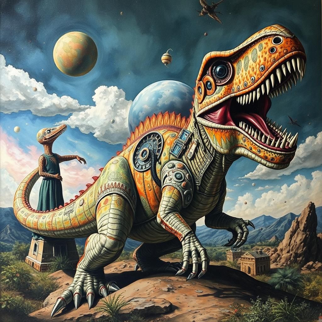 Dinosaur Rocket: Surreal Collage Artwork