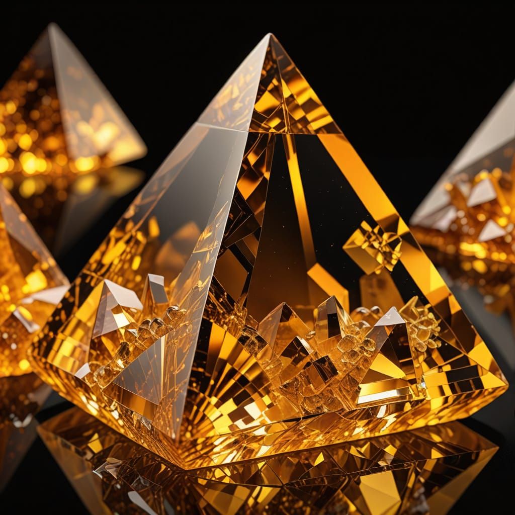 Citrine Pyramid Sculpture in Golden Hour Lighting