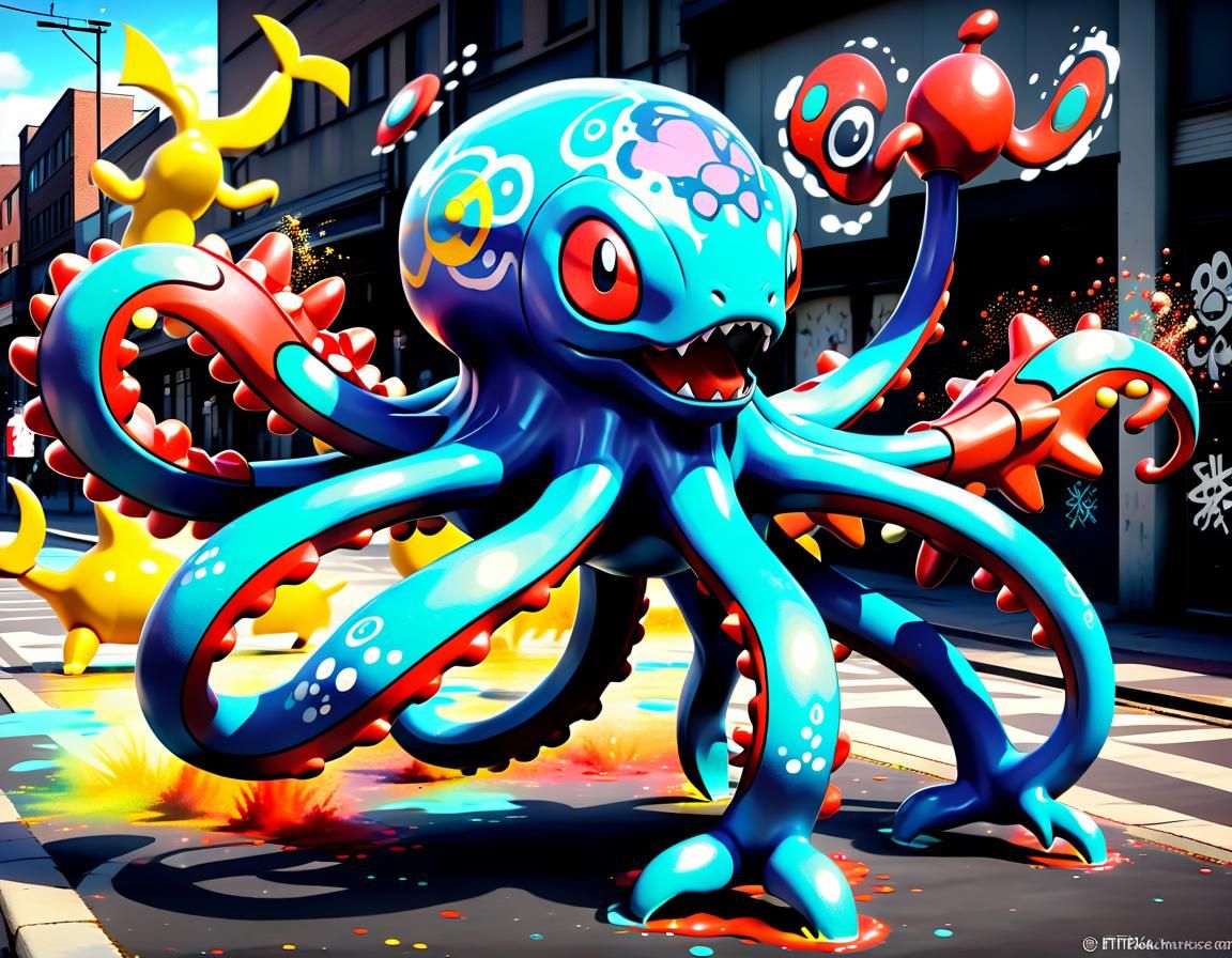 Walking Wake/Octillery Pokemon Hybrid in Hypermodern Style