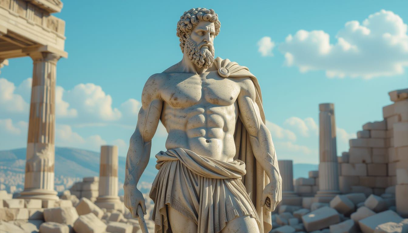 Ancient Greek Statue of Muscular Bearded Man