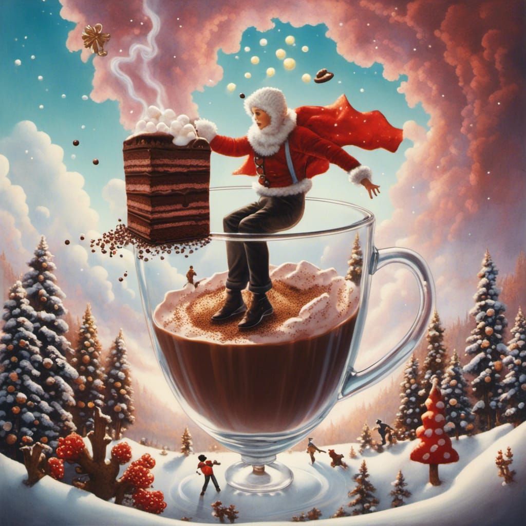 Person Diving into Hot Chocolate: Surreal Scene