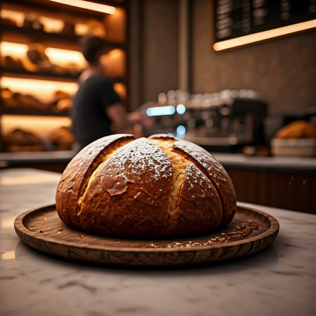 Golden Brown Brioche in Whimsical Bakery Scene