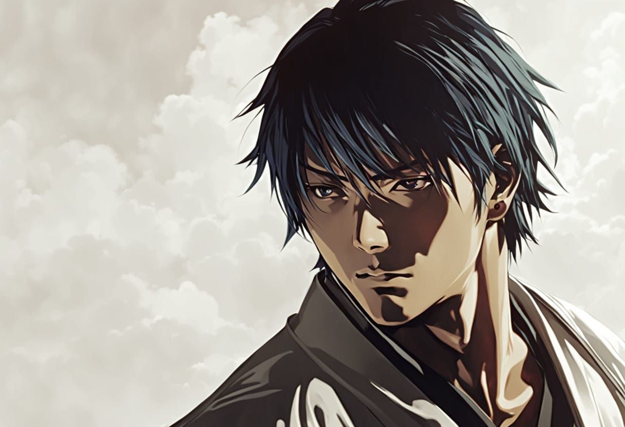 Anime Warrior in Moonlit Japanese Garden