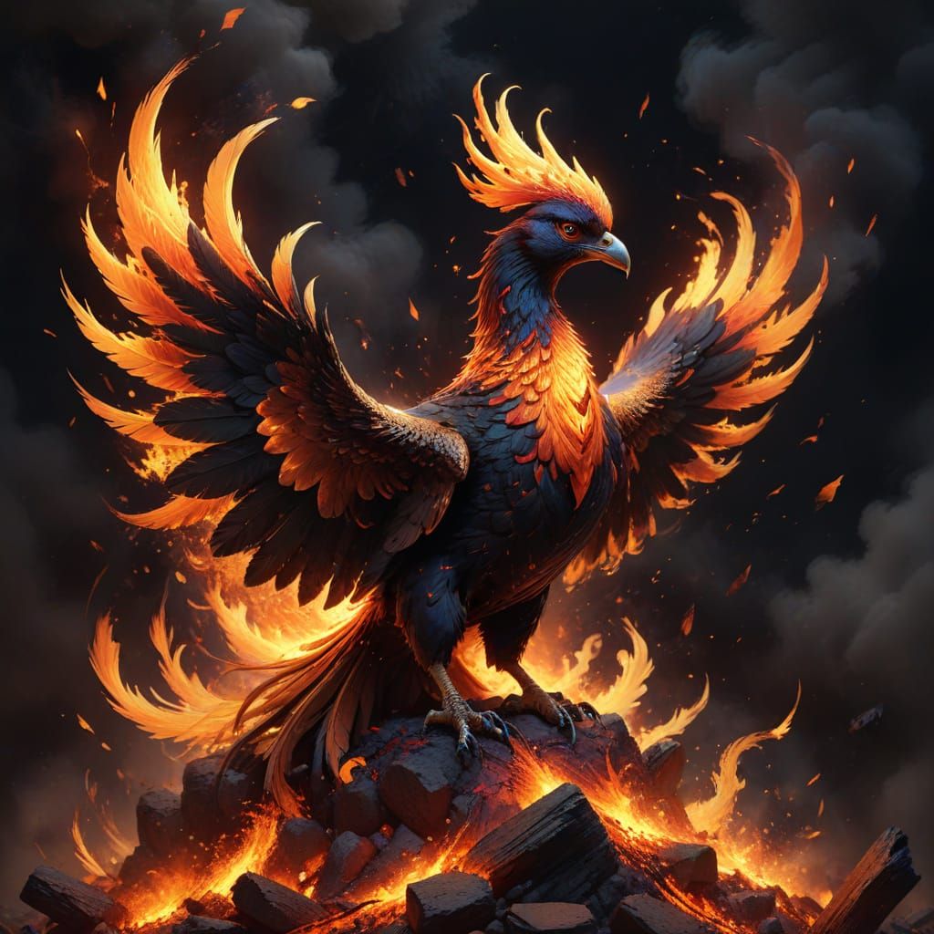 Phoenix Rises From Embers in Vivid Digital Painting