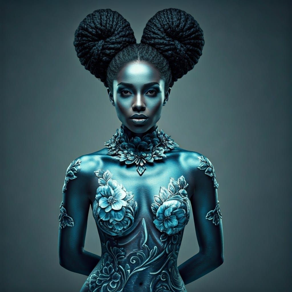 Striking Black Woman with Floral Body Art