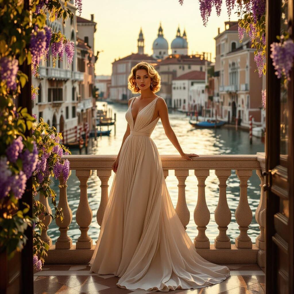 Margot Robbie as Grace Kelly in Venice, Art Nouveau Style