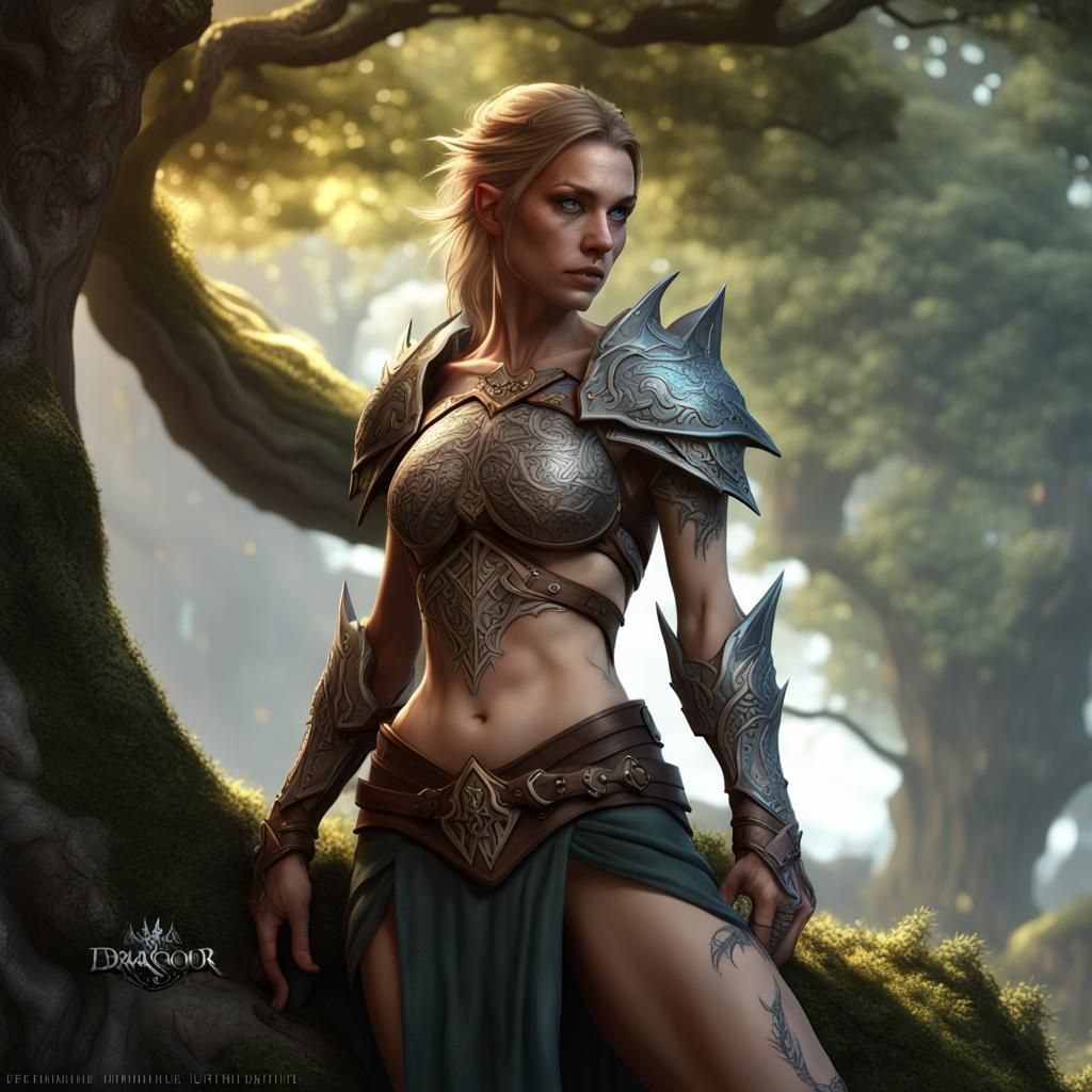 Hyperdetailed Elf Warrior with Dragon Tattoo