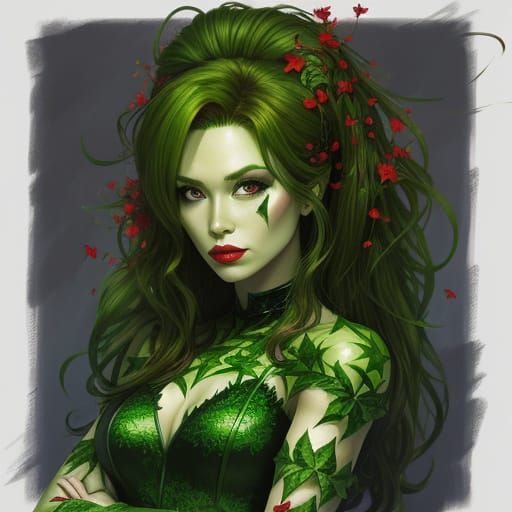 Poison Ivy Girl with Serpent Kiss and Floral Accents