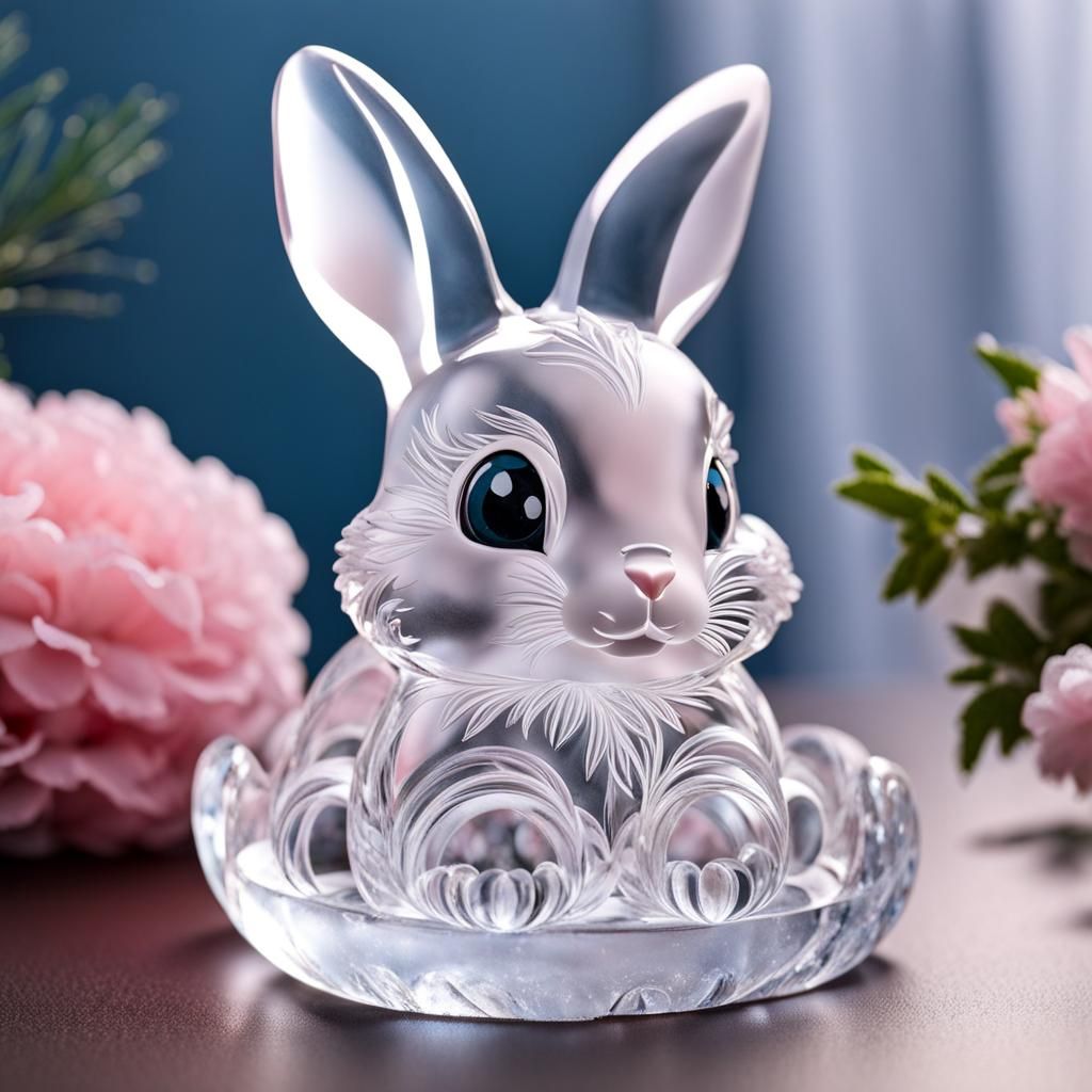 Crystal Ice Sculpture of a Cute Baby Rabbit