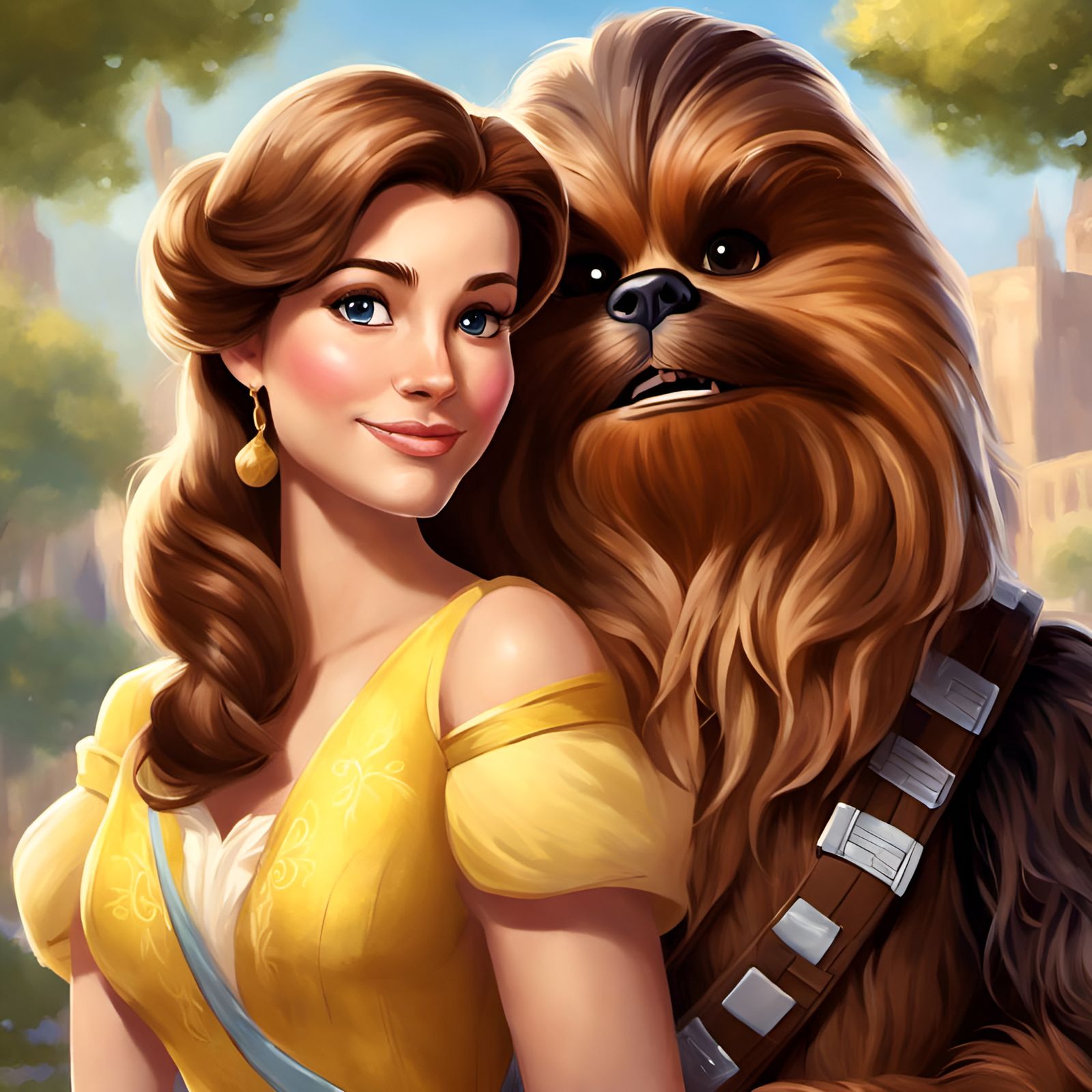 Belle and Chewbacca Portrait in Classical Style