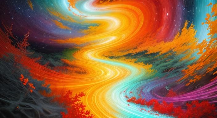 Crimson Forest: Star Trails Over Broken Landscape