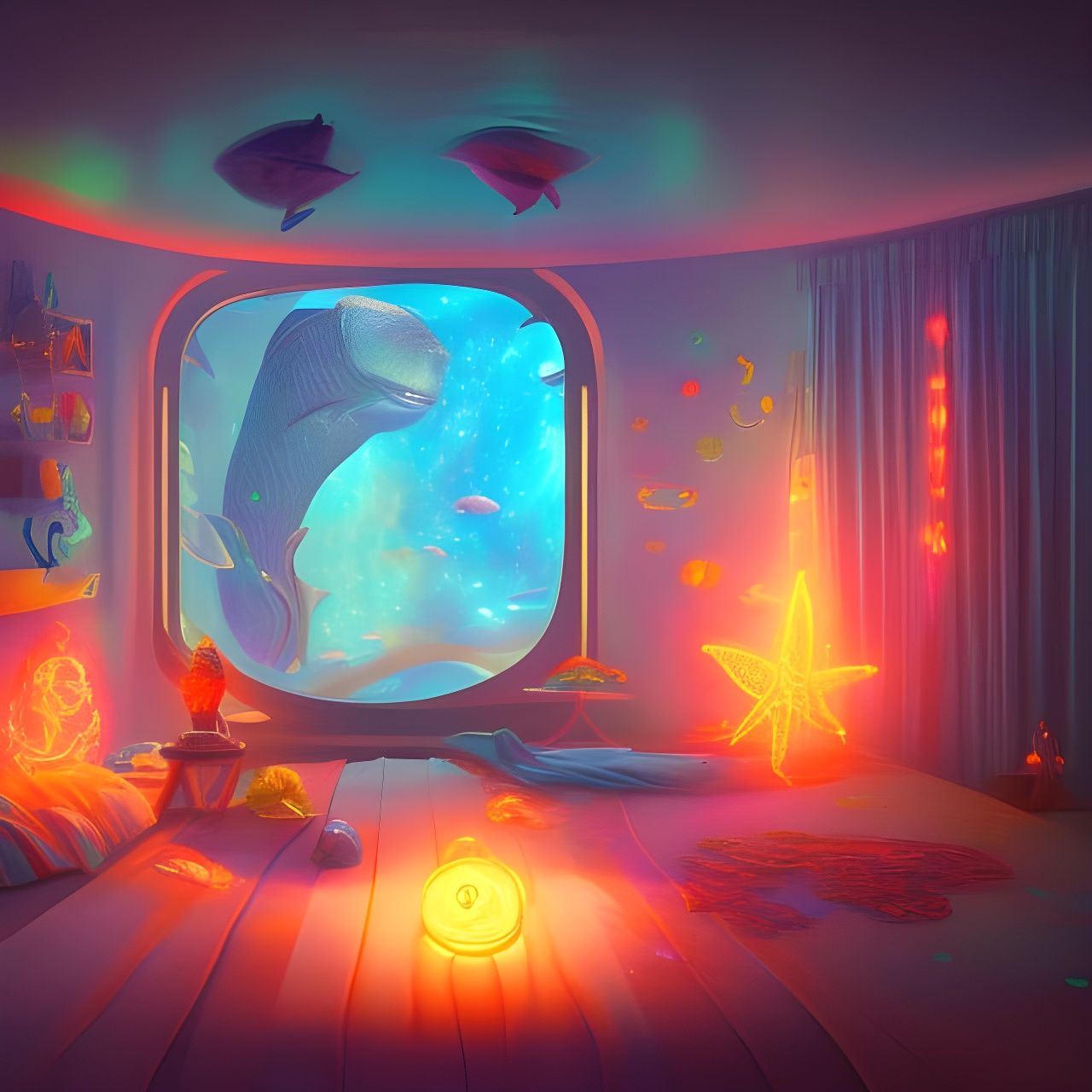 Underwater Bedroom with Ocean View, Matte Painting