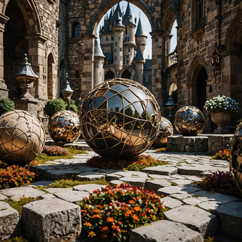 Silver Spheres Adorn Castle Grounds