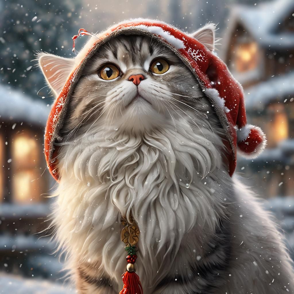 Festive Persian Cat in Winter Wonderland