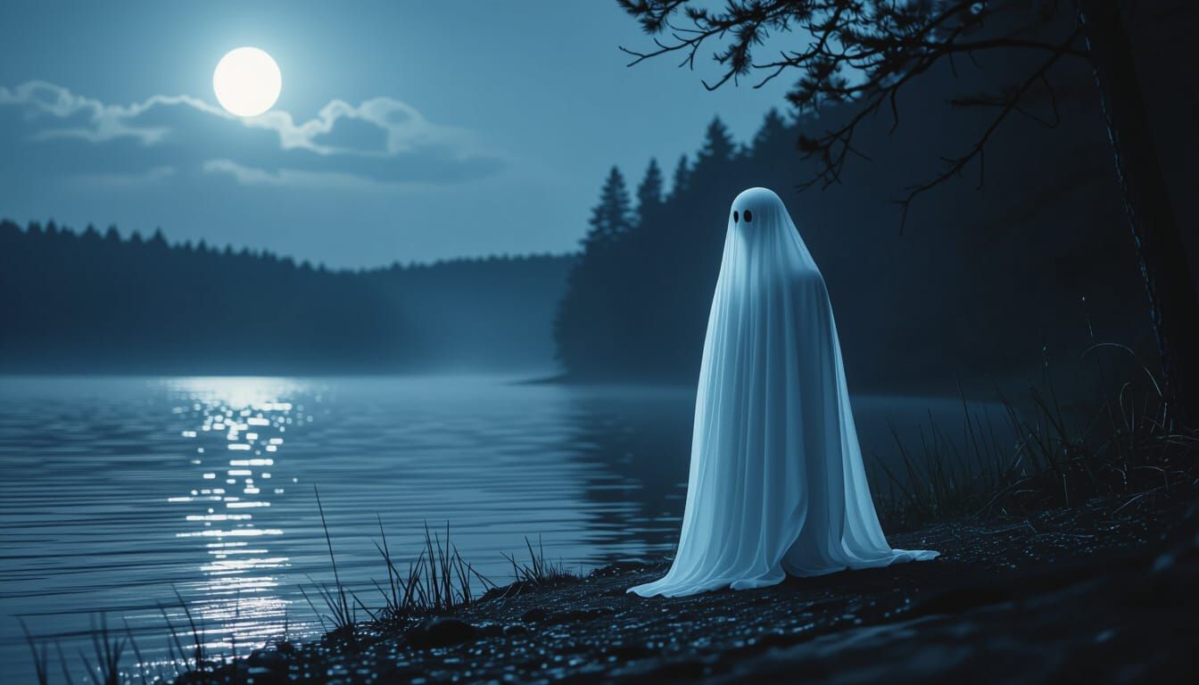Eerie Ghostly Figure in Moonlight, Cinematic Film Still