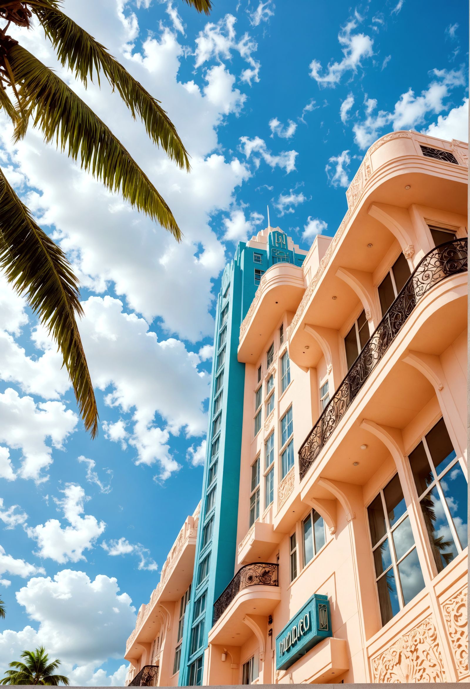 Art Deco Hotel in Miami Beach, Hyperrealistic HDR