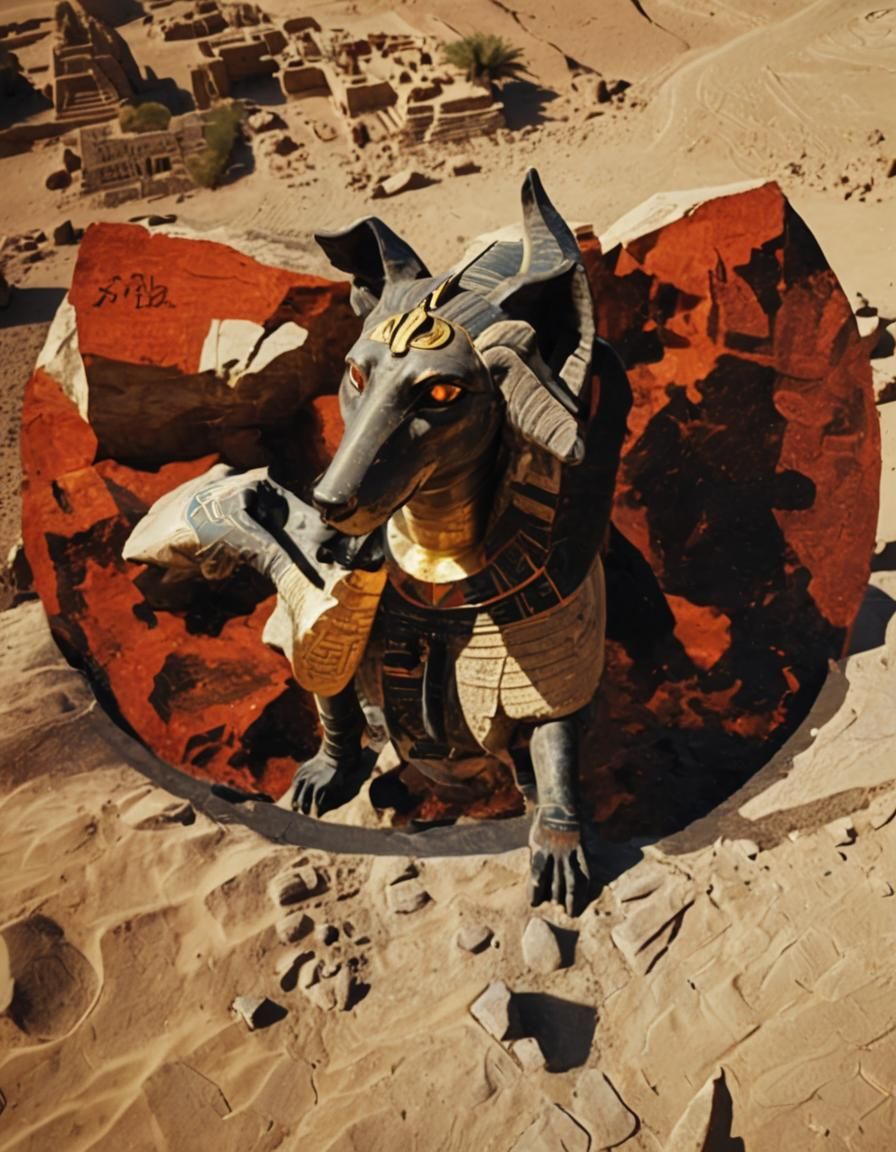 Anubis Guarding Egyptian Temple in Golden Light