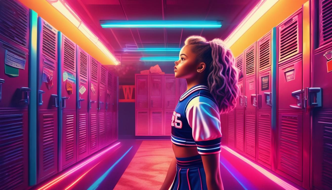 Hyperrealistic Cheerleader in Synthwave Style