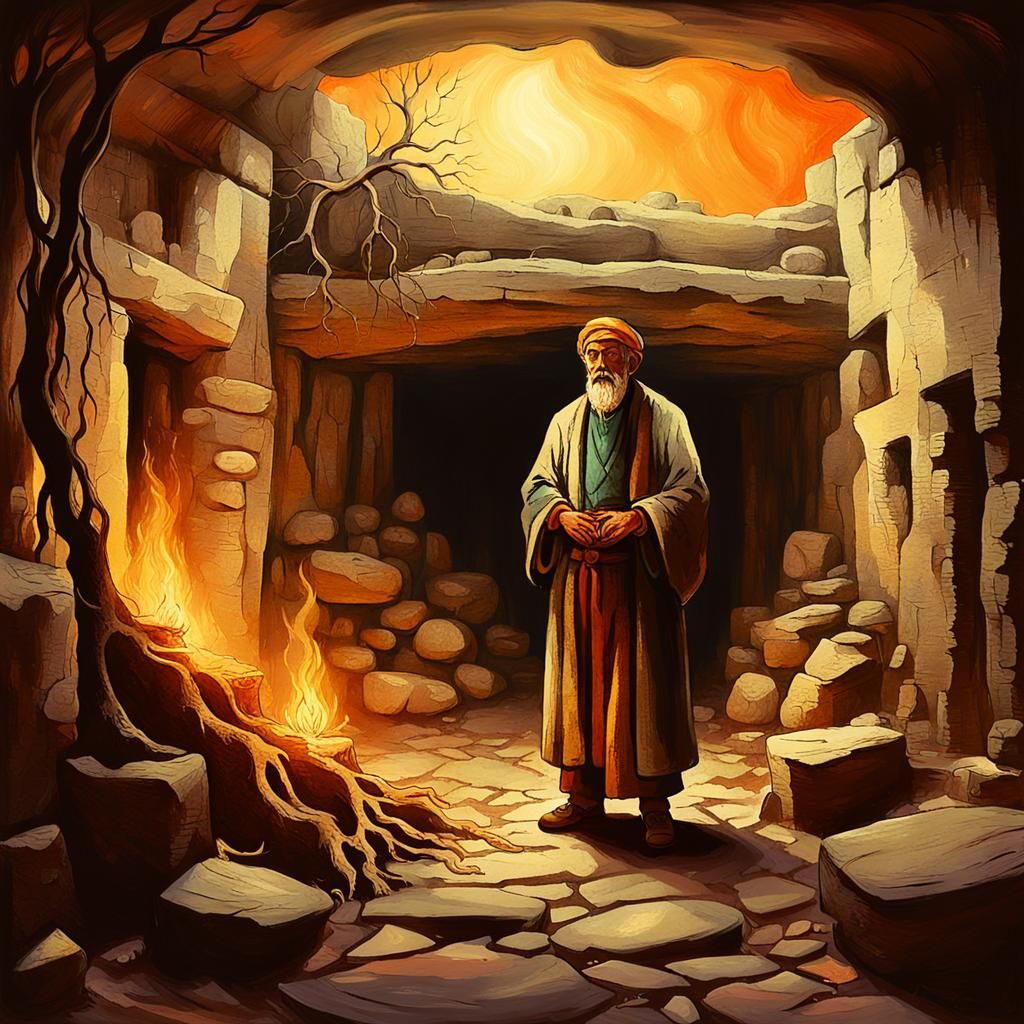 Whimsical Fantasy Village Healer in an Ancient Chamber