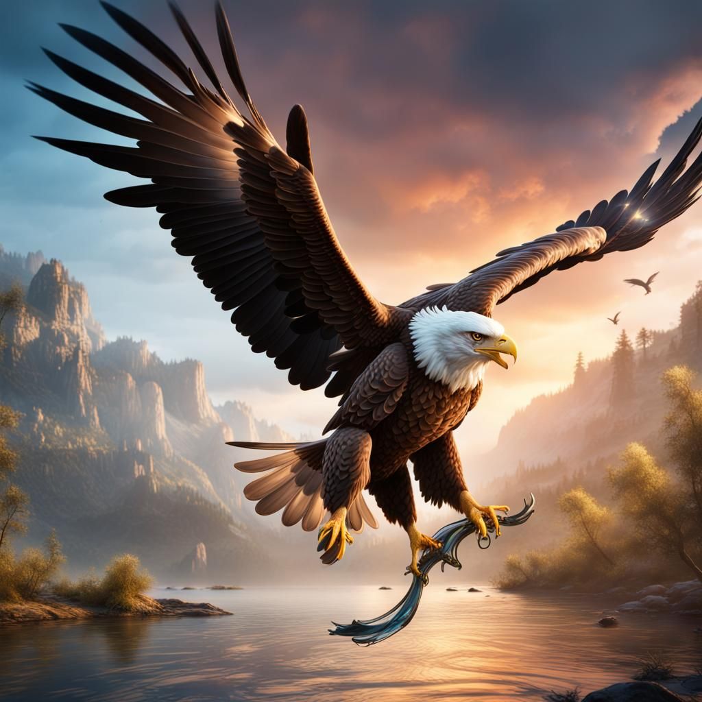 Eagle Catching Fish: Detailed Matte Painting