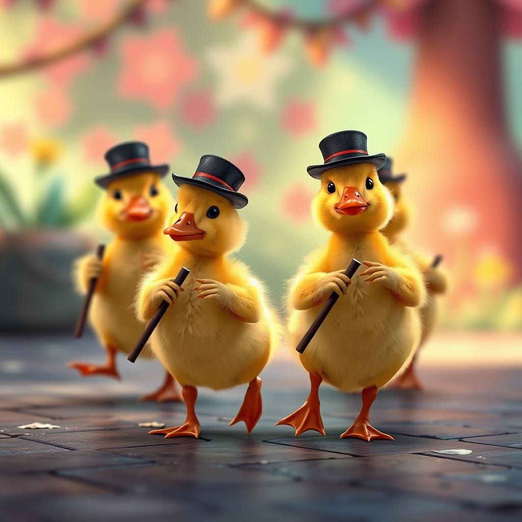 Ducklings Tap Dancing in Studio Ghibli Style