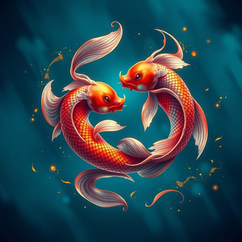 Koi Fish Yin Yang in Dreamlike Realm