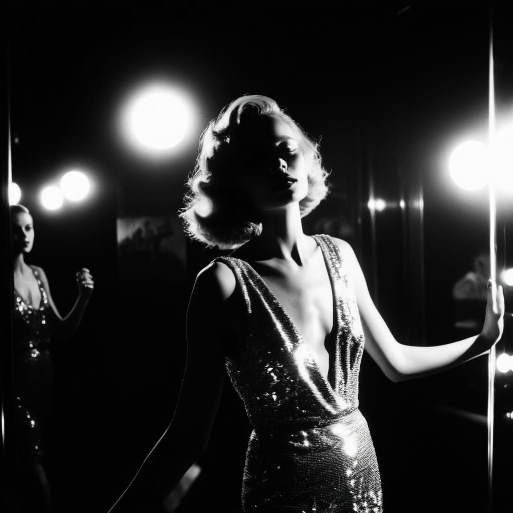 Glamorous Film Noir Fashion Model Dancing