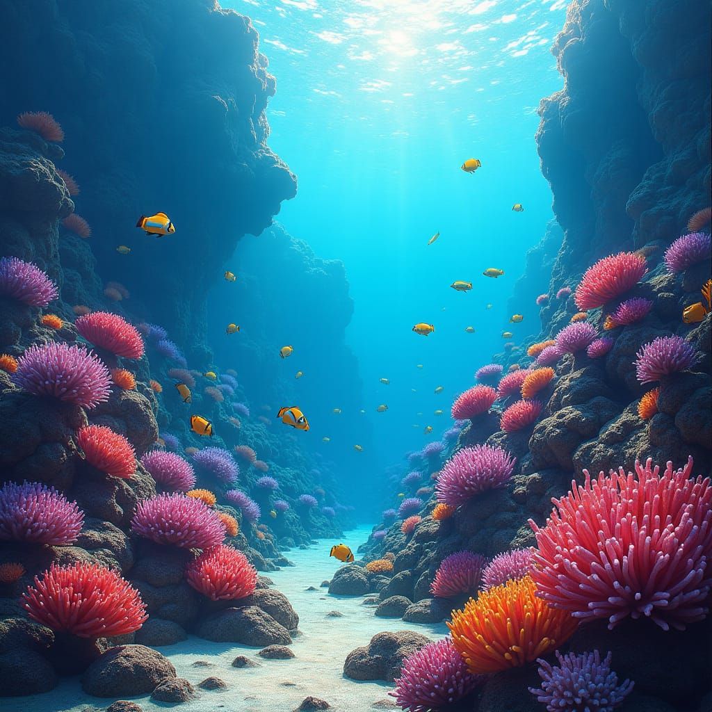 Vibrant Coral Reef Oil Painting in 8K