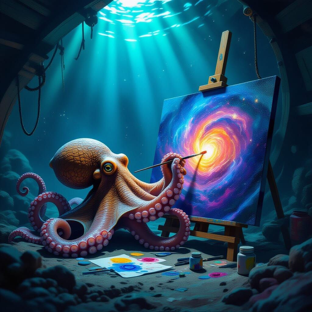 Octopus Artist Paints Nebula in Sunken Galleon