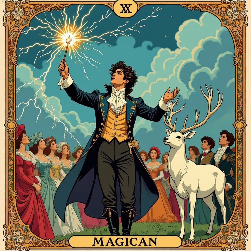 The Magician Tarot Card in Art Nouveau Style