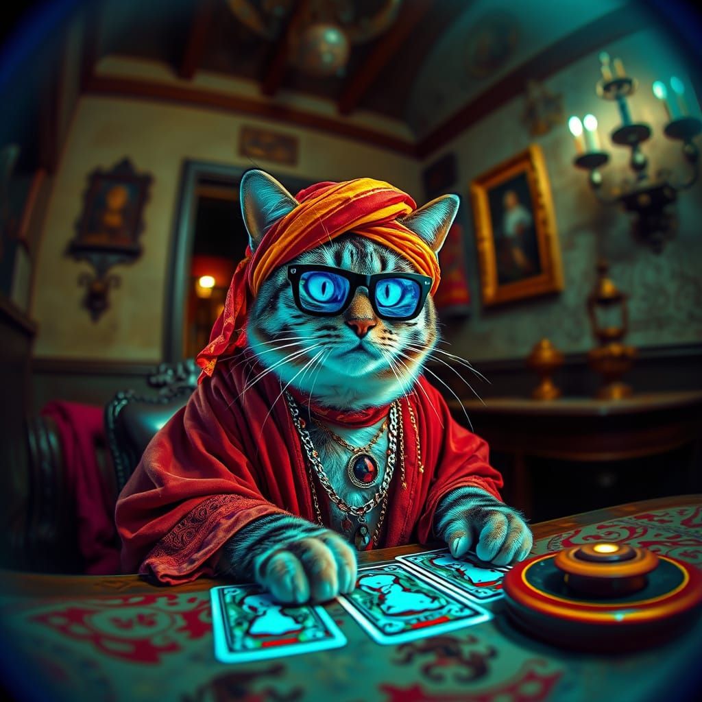 Mystic Cat in Old Mexico with Glitch Hologram Effect