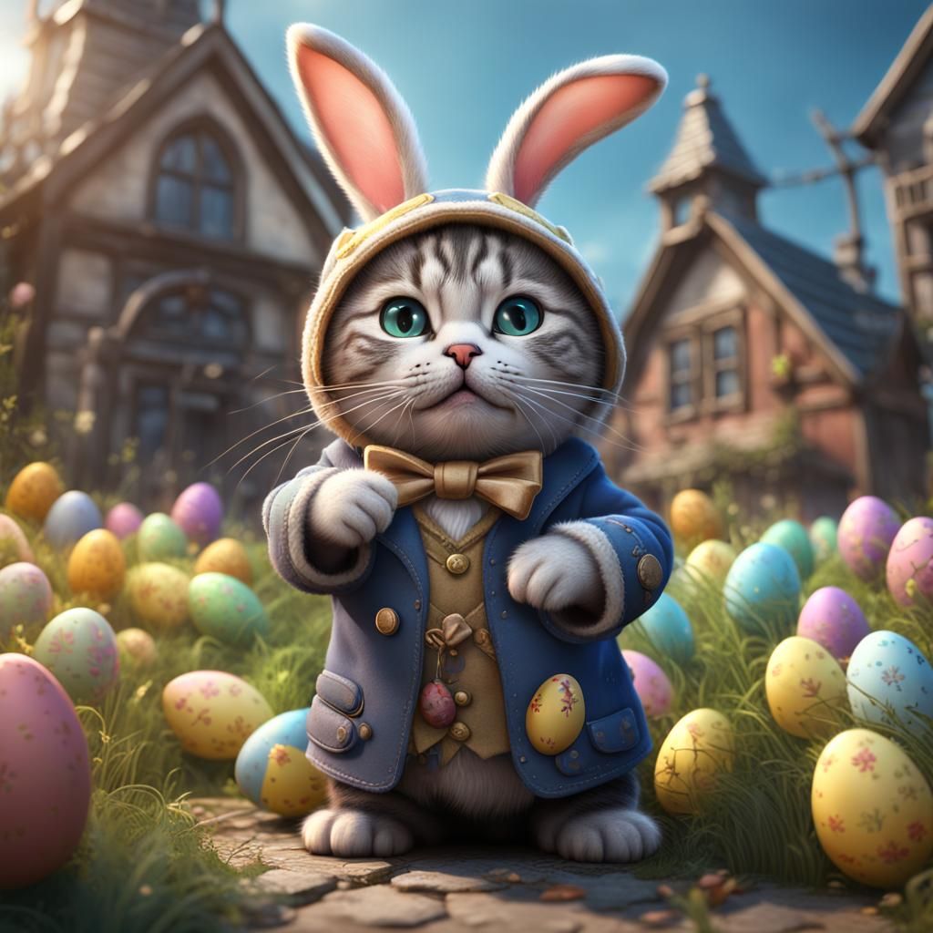 Cute Cat in Easter Bunny Costume
