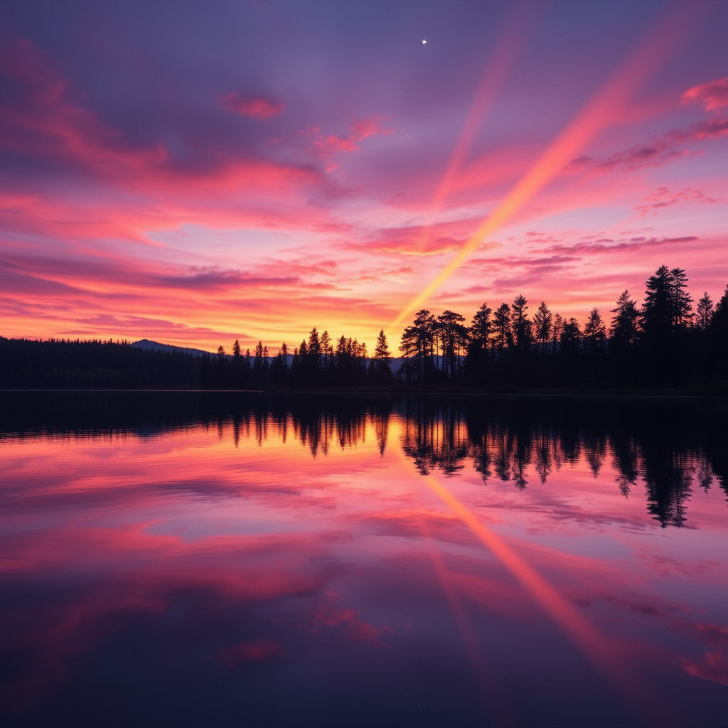 Serene Lake at Dusk in Dreamlike Style