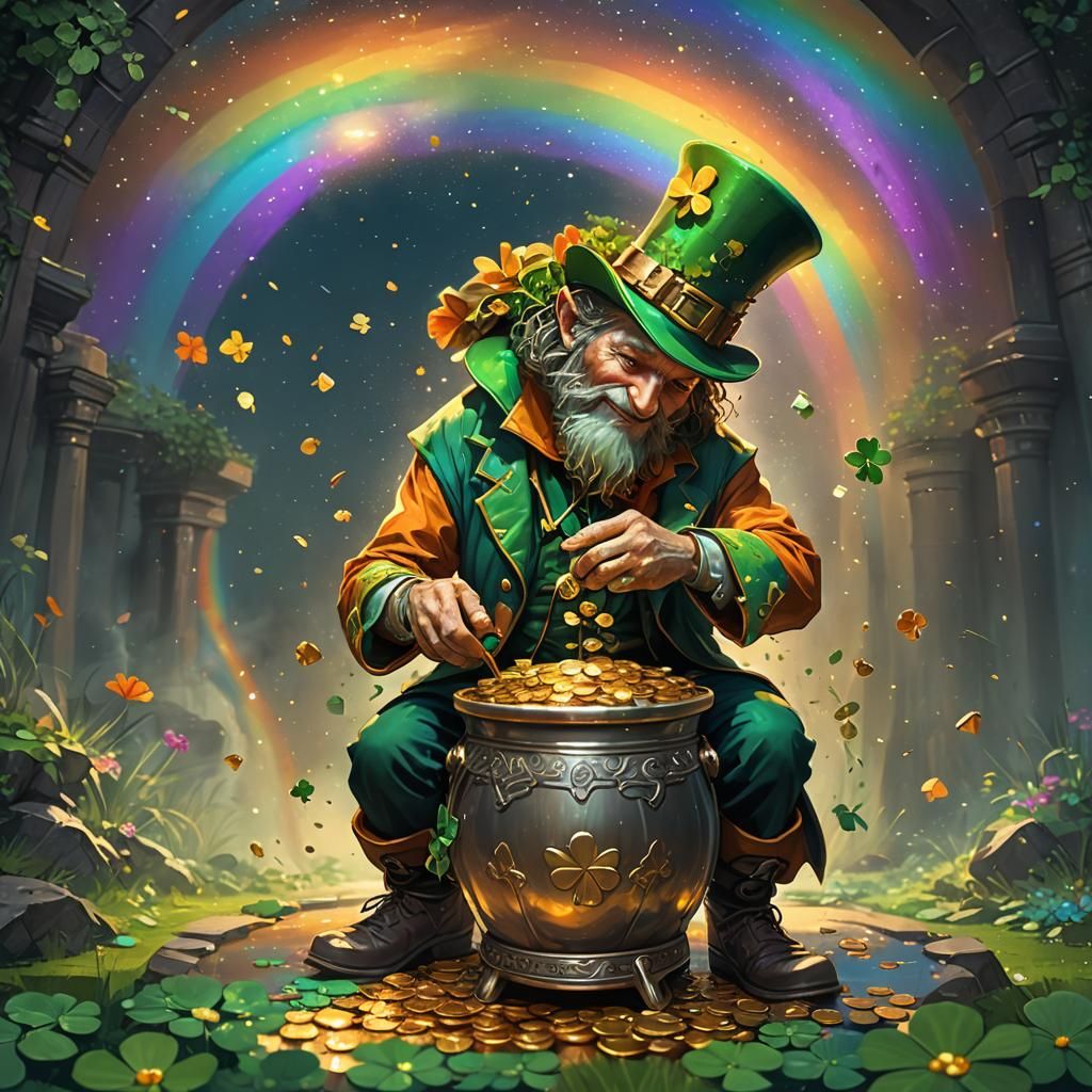 Leprechaun with Pot of Gold: Hyperdetailed Concept Art