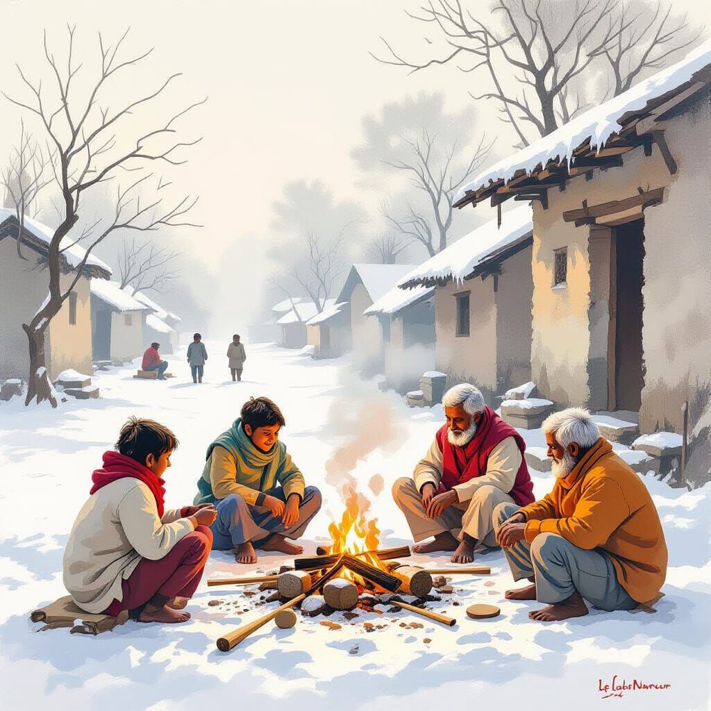 Village Kids Playing Gilli-Danda on a Foggy Morning