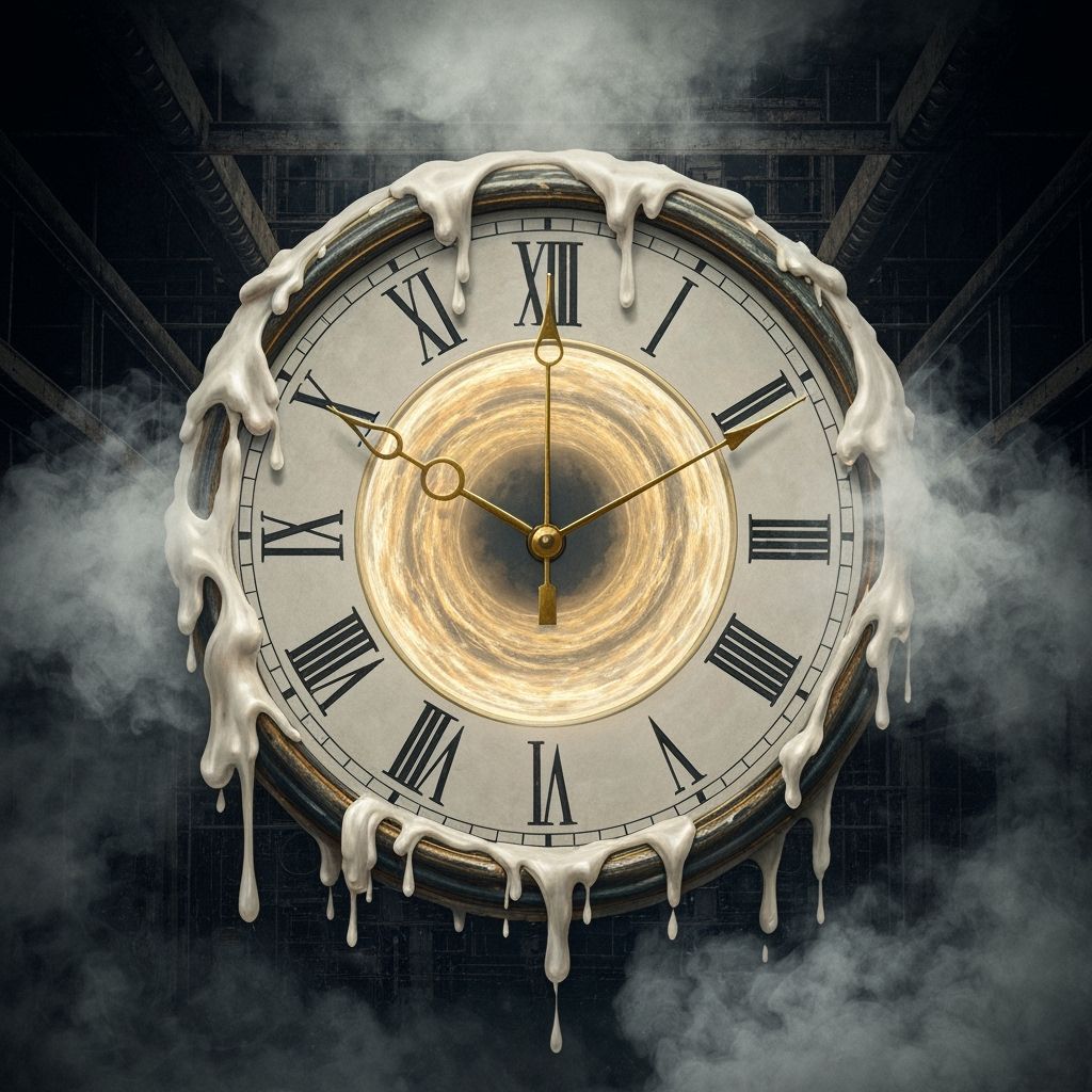 Melting Clock Portal Bridging Centuries, Surreal Industrial ...
