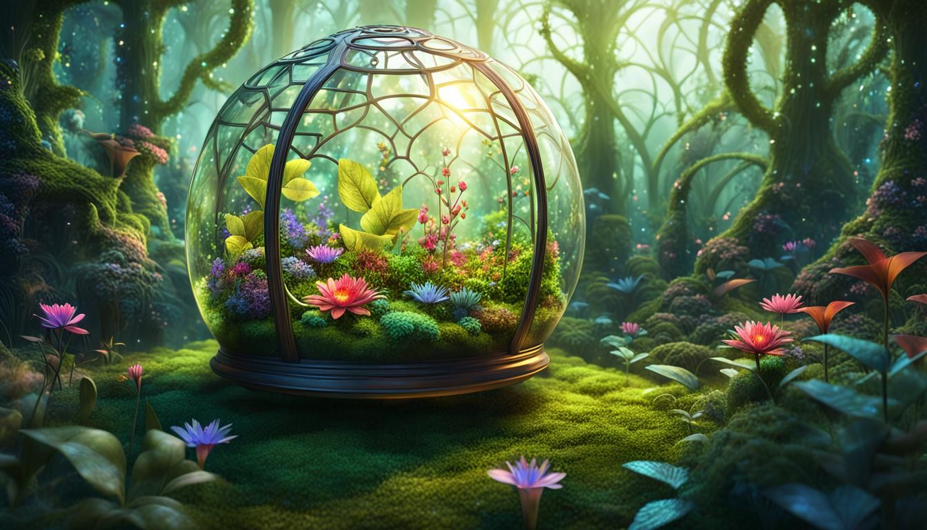 Glowing Terrarium in Enchanted Forest: Fantasy Concept Art